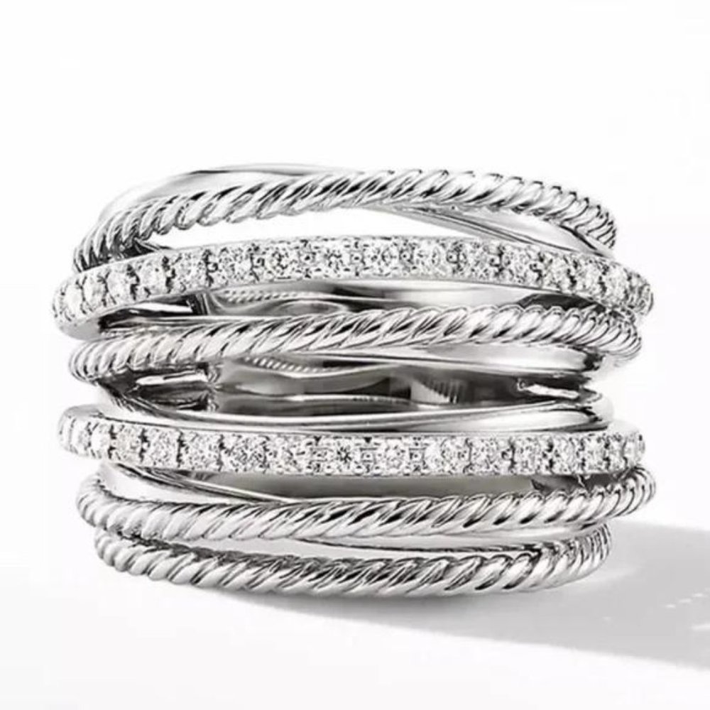 MULTI LAYER 925 STERLING SILVER DIAMOND RING, CUTE RING, SHINY RING.